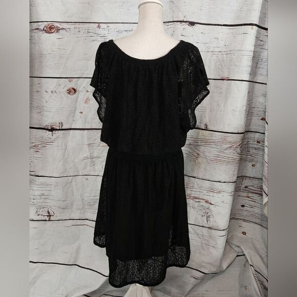 Anthropologie Leifnotes Black Flutter Sleeve Lace Mini Dress Size Large - Picture 3 of 6